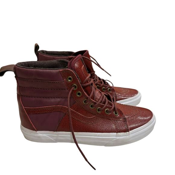Vans Unisex Size 8M/9.5W Burgundy Leather Hi-Cut Vintage Lace Up Skate Shoes - Picture 1 of 11
